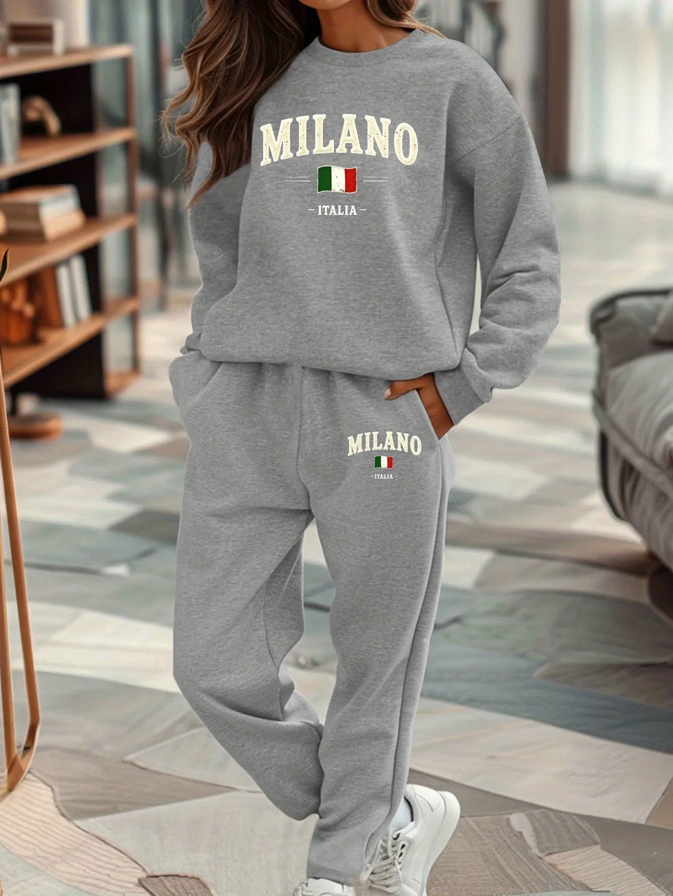 Women's Milano Italia 2-Piece Winter Set - Plush Warm Hooded Sweatshirt & Sports Pants Outfit