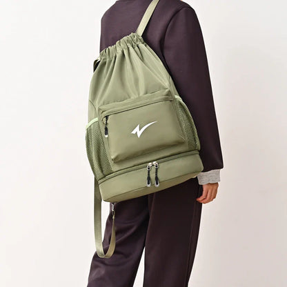 Drawstring Fitness Bag — Lightweight Multi-Pocket Gym Backpack with Separate Shoe Compartment, Foldable Outdoor Training Bag