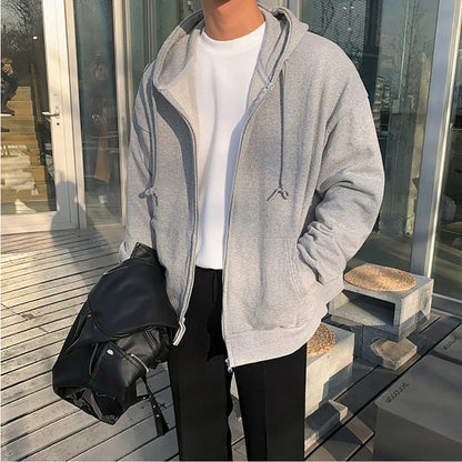 Fashion Men's Oversized Jacket – Long Sleeve Zipper Hoodie for Streetwear and Casual Style