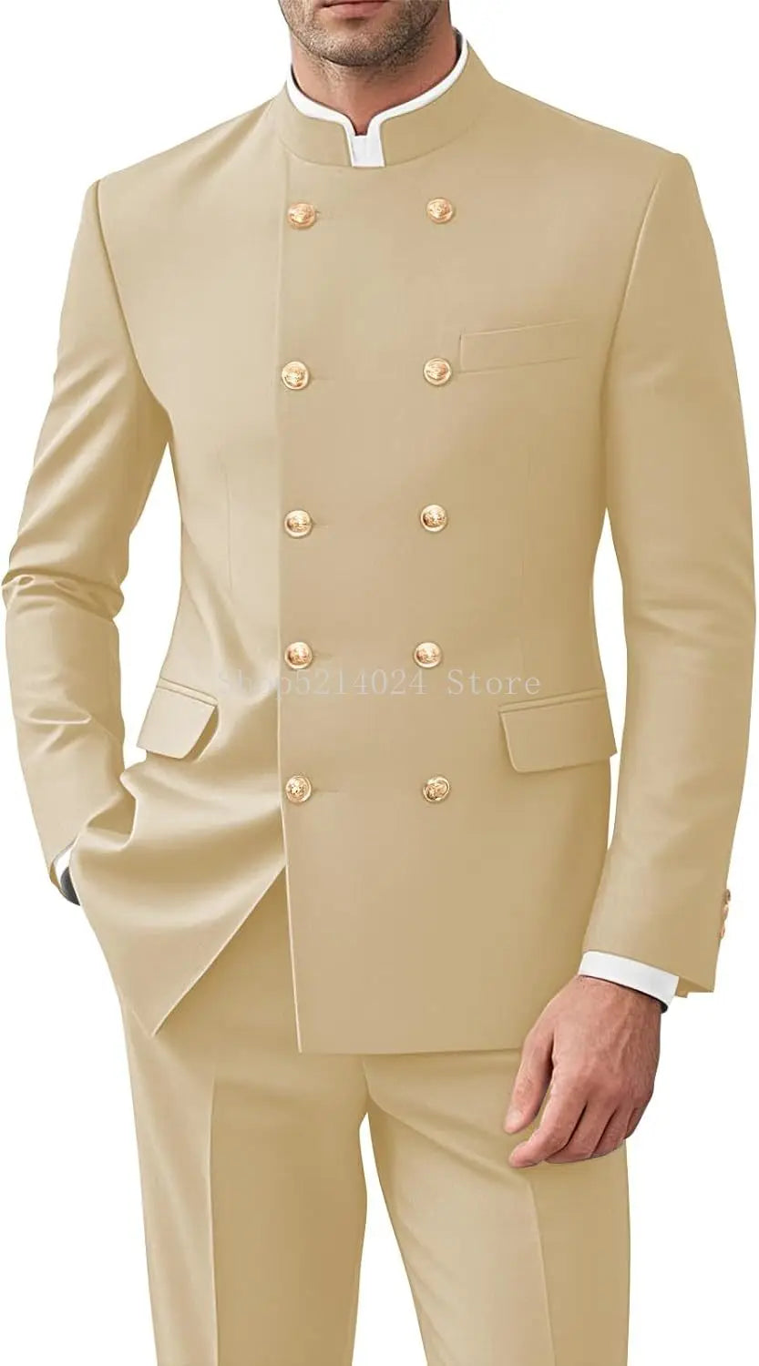 Men's 2-Piece Suit Set - Gold Button Jacket and Pants for Weddings & Formal Events