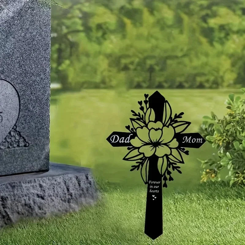 Metal Cemetery Memorial Cross – Elegant Grave Decoration for Dad & Loved Ones