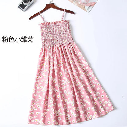 Women’s Summer Mini Dress – Casual Sleeveless Spaghetti Strap Chiffon Dress with Elastic High Waist