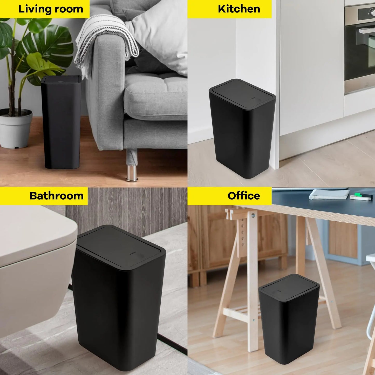 10L Bathroom Trash Can with Press Top Lid – Small Plastic Garbage Bin for Toilet, Bedroom & Living Room