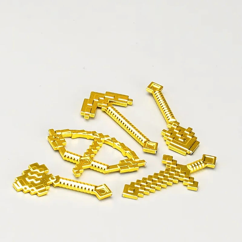 Electroplated Chrome & Gold Mini Building Block Action Figures – Collectible Toy Set