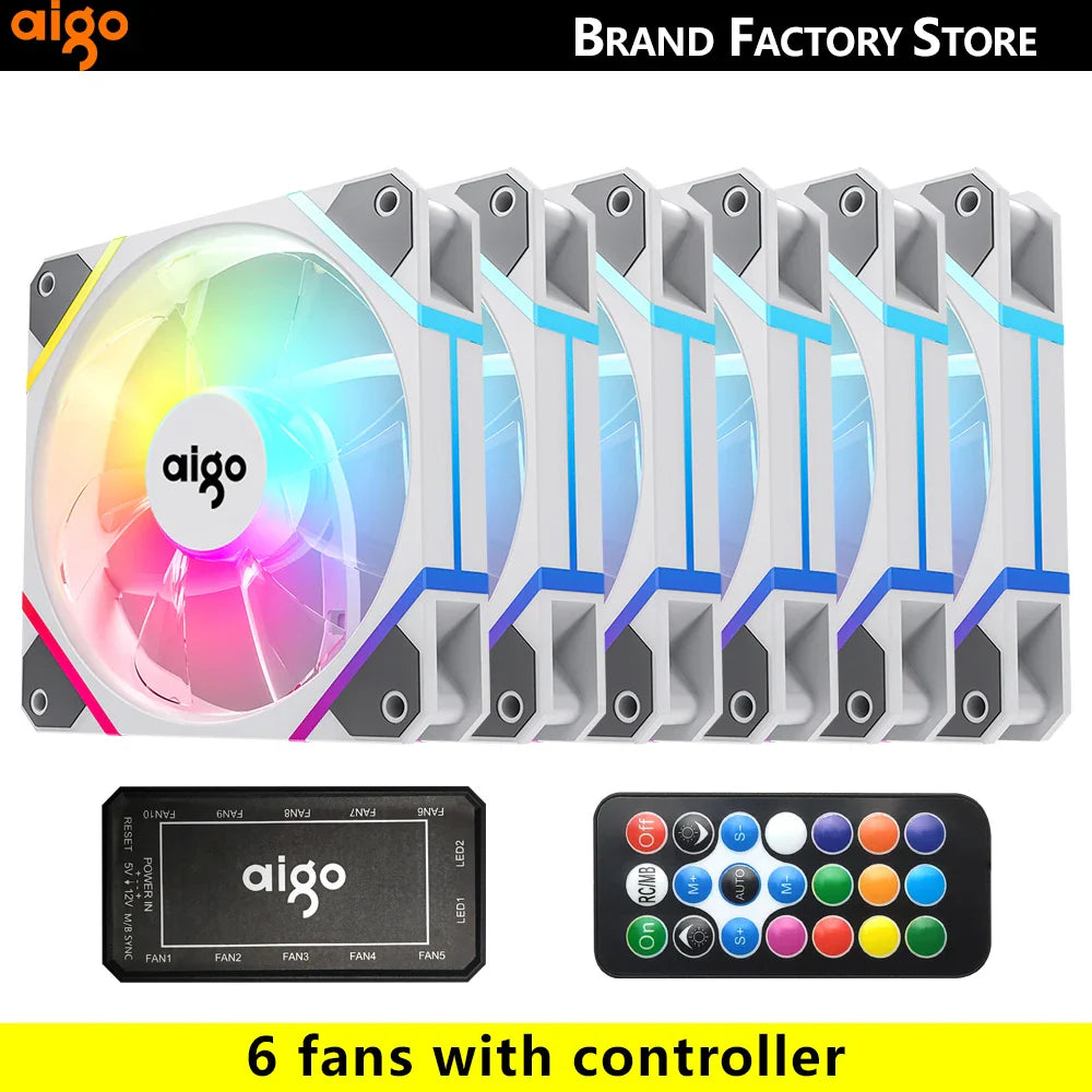 Aigo AM12 RGB PC Fan Kit — 120mm ARGB Water Cooler & Case Cooling Fans with 6-Pin Controller