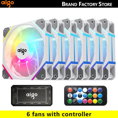 Aigo AM12 RGB PC Fan Kit — 120mm ARGB Water Cooler & Case Cooling Fans with 6-Pin Controller