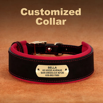 Wide Personalized PU Leather Dog Collar – Custom Tag Soft Pet Collar for Small, Medium & Large Dogs, Pitbulls & Bulldogs