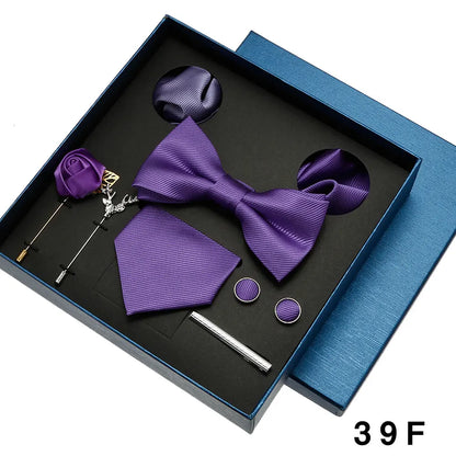 Red & Blue Classic Silk Tie Set for Men - Pocket Square & Cufflinks, Solid Color Necktie for Parties & Weddings