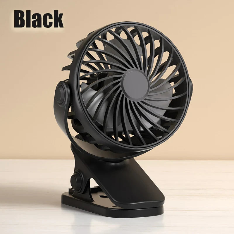 Rechargeable Portable Electric Fan – 720° Rotating Clip Fan with Night Light, Air Cooler for Outdoor, Camping & Desk Use