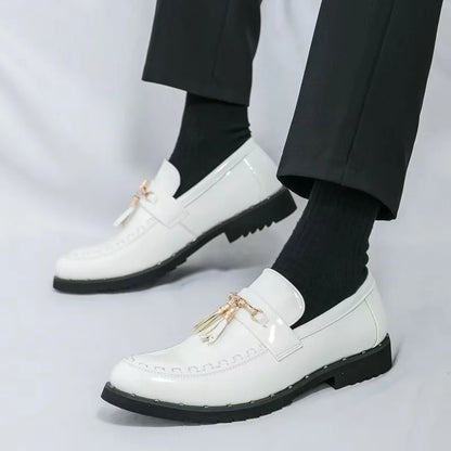 Men’s Gold Patent Leather Moccasins - Pointed Toe Luxury Business & Formal Dress Shoes