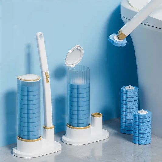 Wall-Mounted Disposable Toilet Brush Set - Easy Replacement Heads, Efficient Cleaning Tool for Bathrooms