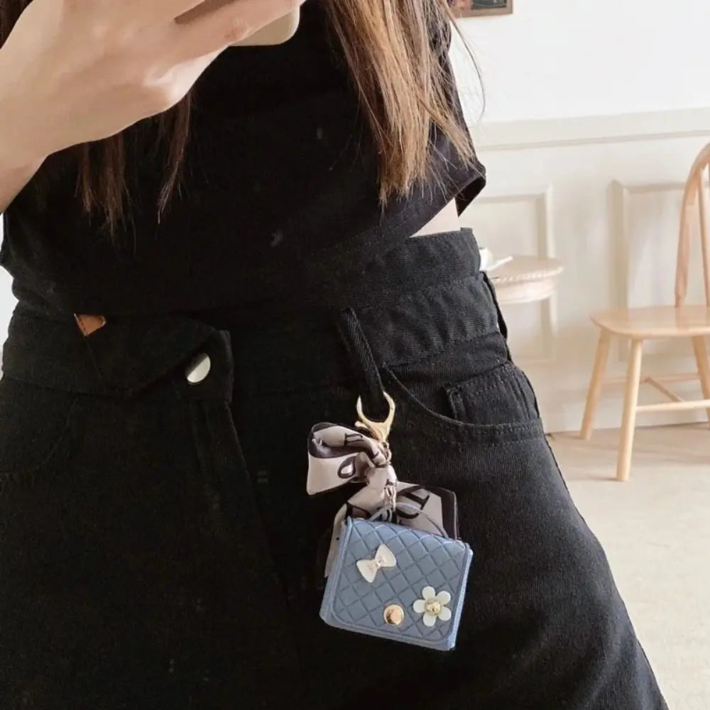 25cm Leather Earphone Storage Bag - Mini Keychain Pendant Bluetooth Headset Case Cover