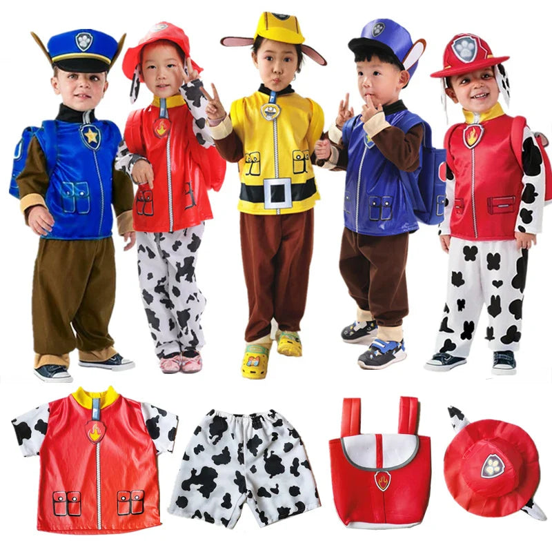 Anime Dog Patrol Kids Costume Set – Tops, Pants, Backpack & Hat for Marshall, Chase, Skye, Zuma, Rubble Halloween Cosplay