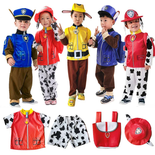 Anime Dog Patrol Kids Costume Set – Tops, Pants, Backpack & Hat for Marshall, Chase, Skye, Zuma, Rubble Halloween Cosplay