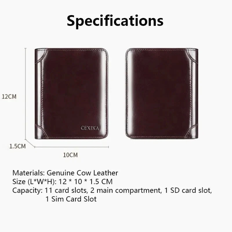 Men’s Genuine Leather RFID Blocking Trifold Wallet – Business Short Wallet with ID Window & Credit Card Holder Slim Men’s Purse Wallet