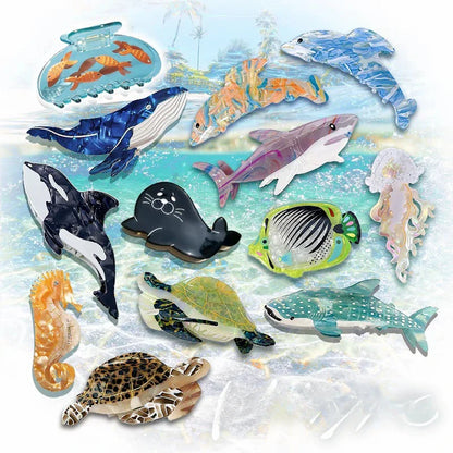 Ocean Beach Series Hair Claw | Hippocampus, Jellyfish & Dolphin Acetate Hair Clip for Women & Girls