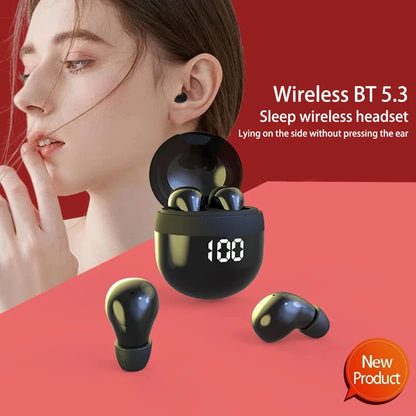 SK18 Mini Invisible Bluetooth 5.3 Headphones - Bass Sleep Earphones with HD Microphone & Noise Cancellation