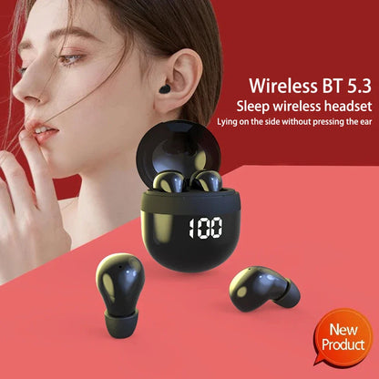 SK18 Mini Invisible Wireless Bluetooth 5.3 Headphones — Bass Sleeping Earbuds with Mic, Noise Cancellation & HD Sound