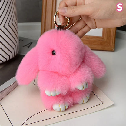 15cm Rabbit Fur Keychain - Fluffy Bag Charm, Car Key Pendant & Gift Accessory for Women