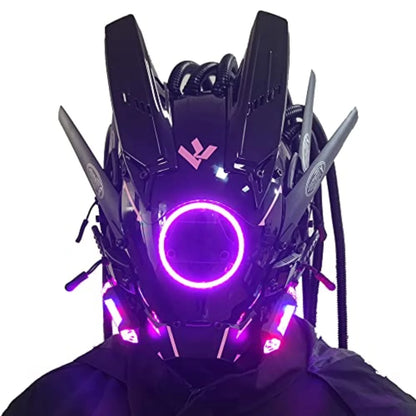 JAUPTO Cyberpunk Mask with Round LED Lights – Woven Role-Playing Mask for Halloween, Parties & Music Festivals