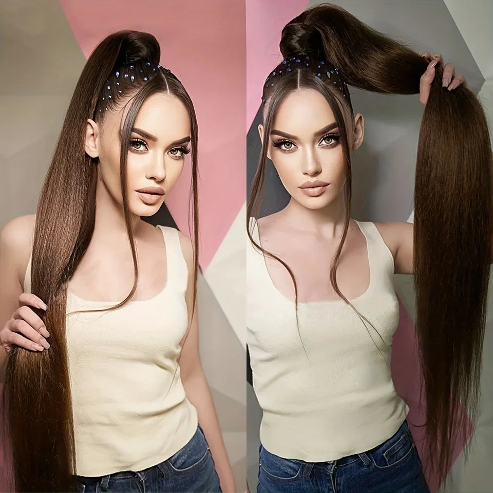 AZQUEEN 24-Inch Long Straight Ponytail Extension – Synthetic Fake Hairpiece for Women