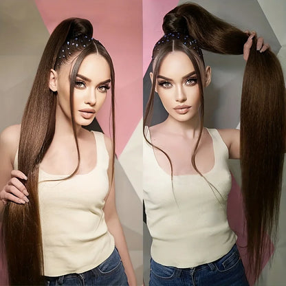 AZQUEEN 24-Inch Long Straight Ponytail Extension – Synthetic Fake Hairpiece for Women