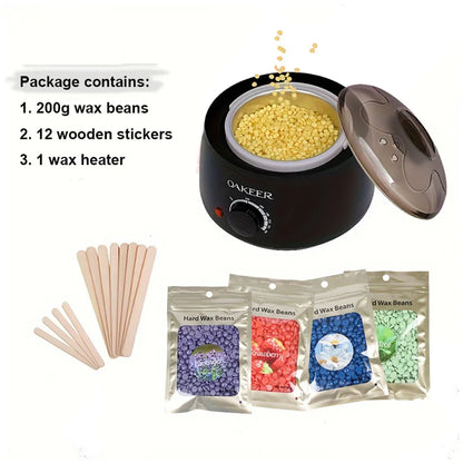 [EU Plug] 200ml Black Wax Melting Machine – 200g Wax Beans Set for Hair Removal & Wax Therapy Heating
