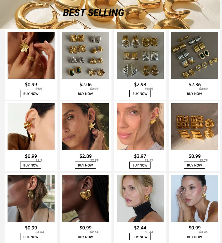 Uworld Geometric Stainless Steel Earrings — 18K Gold Plated, Waterproof Fashion Jewelry