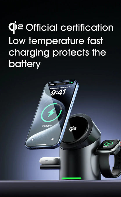 Truly Qi2 3-in-1 MagSafe Magnetic Touch Wireless Charger — Fast Charging Dock for iPhone, Android, Apple Watch & AirPods