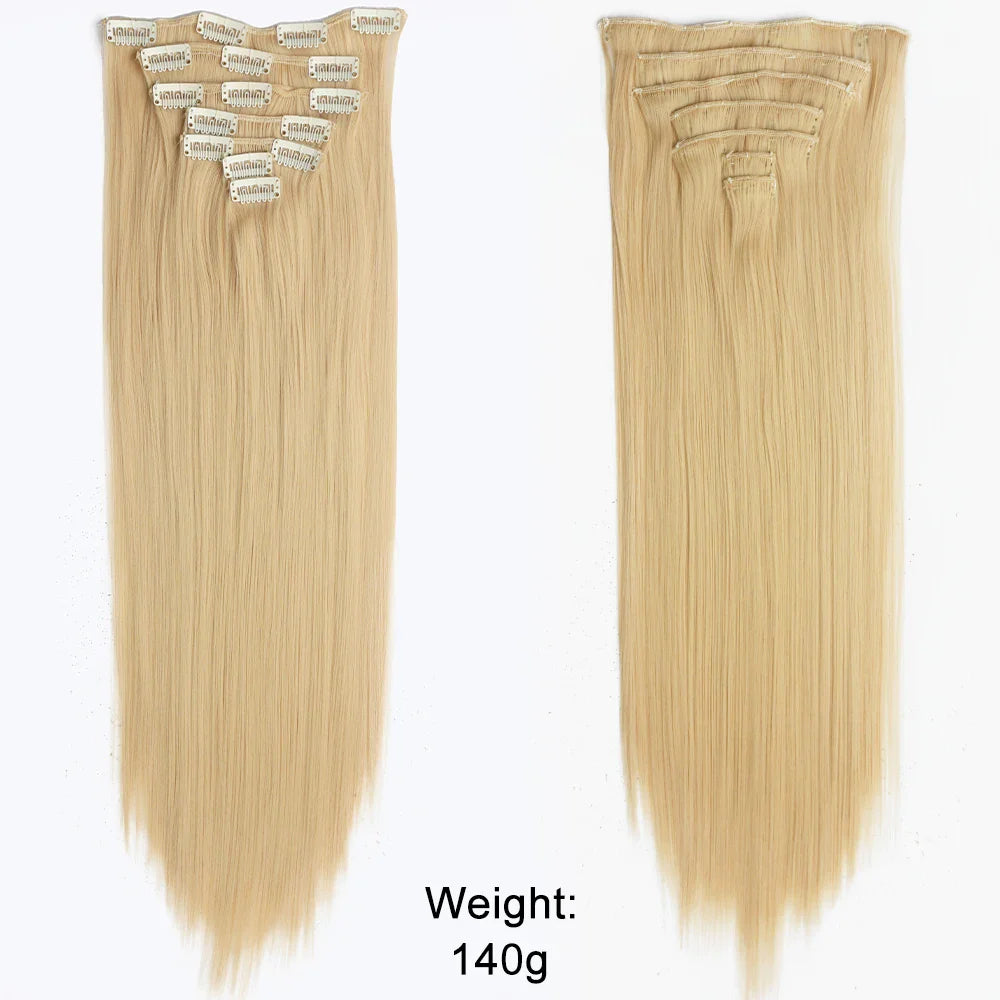 Women’s 7Pcs Hair Extensions with 16 Clips – Natural Black Straight Ombre Hairpiece