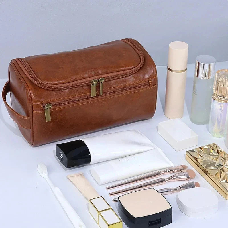 Leather Toiletry Bag for Men and Women - Large Dopp Kit, Hanging Travel Bag for Cosmetics and Essentials