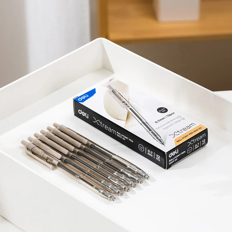 Smooth Writing DELI Ballpoint Pen 0.7MM: Office Ball Pens 12PCS/Box - Low Viscosity Ink, Ideal for Office Stationery
