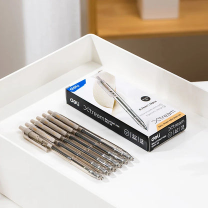 Smooth Writing DELI Ballpoint Pen 0.7MM: Office Ball Pens 12PCS/Box - Low Viscosity Ink, Ideal for Office Stationery