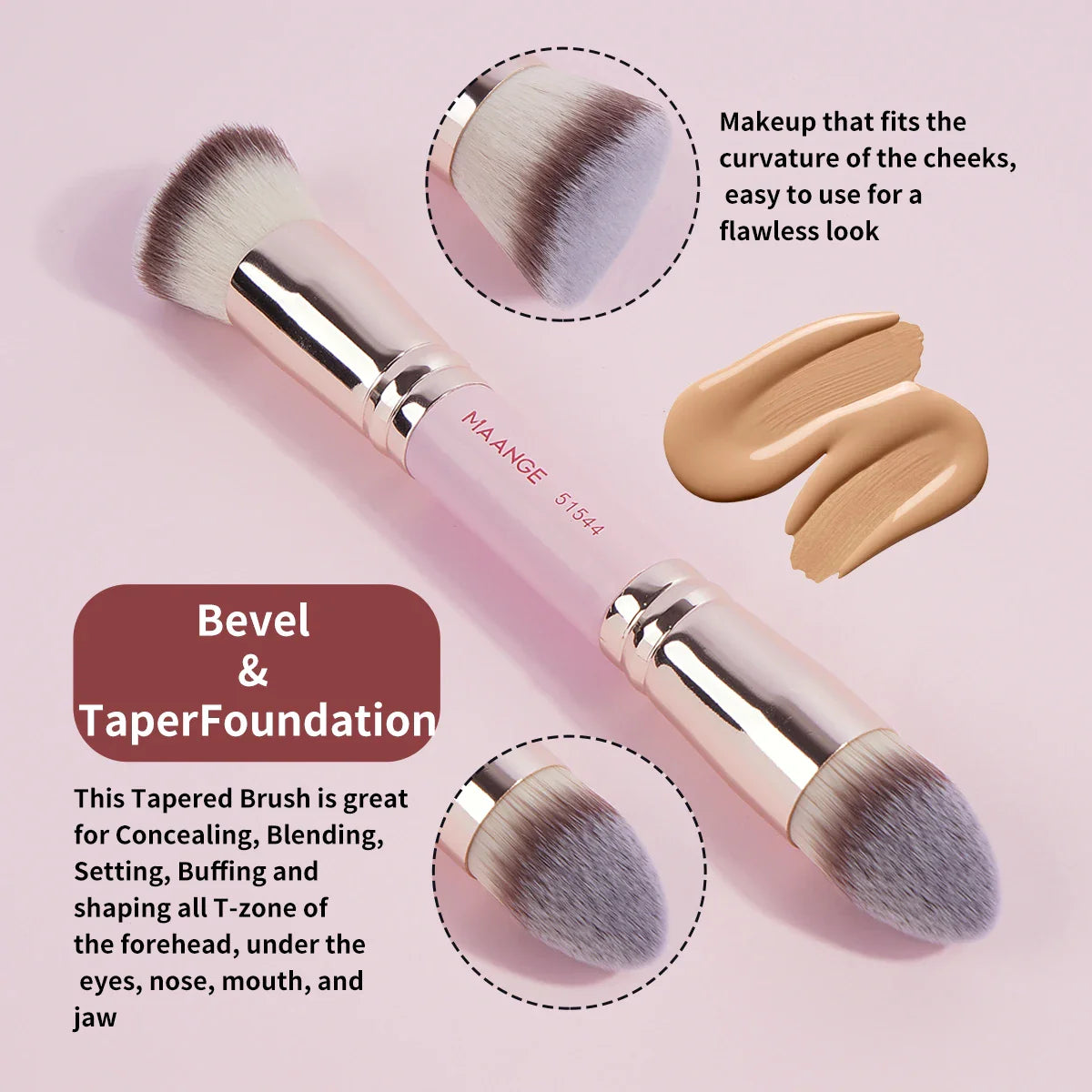 MAANGE 4PCS Basic Makeup Brush Set – Dual-Ended Foundation, Powder, Blush & Eyeshadow Brushes with Travel Box
