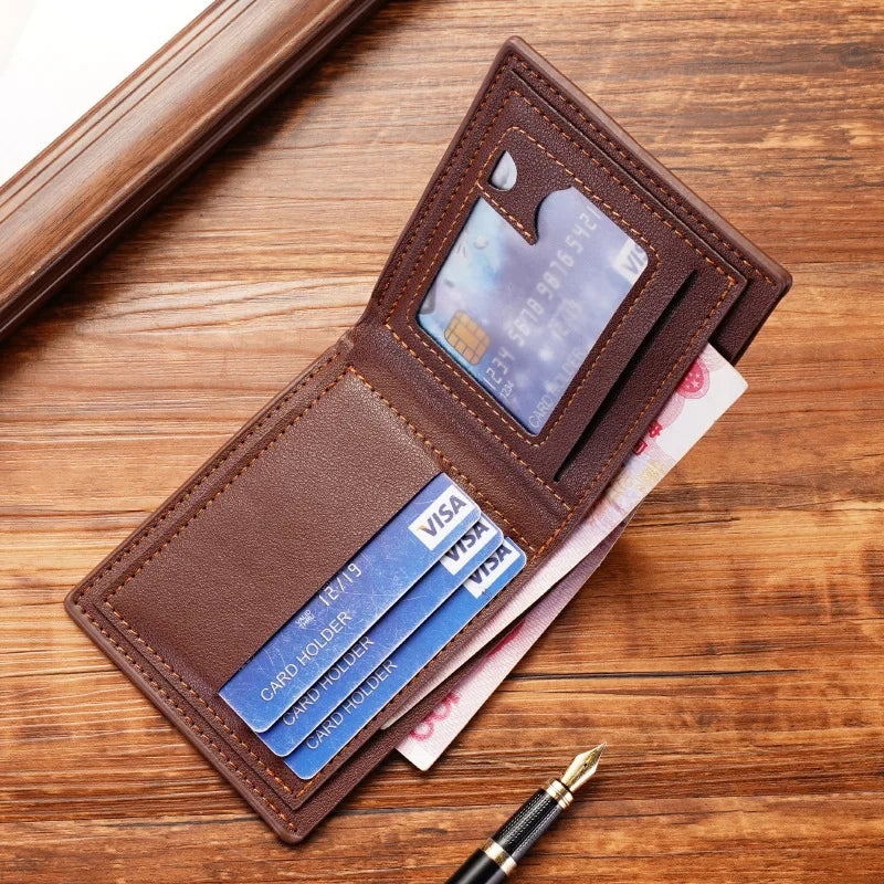 Men's Short Bifold Wallet – Faux Leather Credit & ID Card Holder, Slim Business Billfold Purse for Men