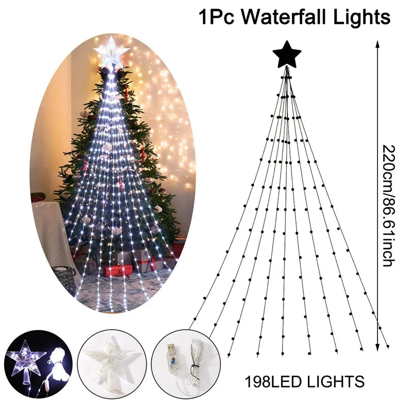 LED Star Waterfall Lights – Christmas String Lights for Tree Ornaments | Home Decor for Christmas 2024 and New Year 2025