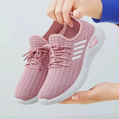 Women’s Mom Shoes Mesh Low-Top Sneakers – Soft Fly-Knit Casual Running Shoes for Spring & Summer