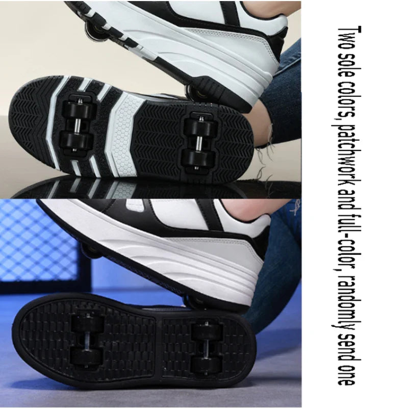 Four-Wheel Roller Shoes for Boys & Girls – Casual Outdoor Sports Sneakers with Pulleys, Slide & Shrink School Walking Shoes