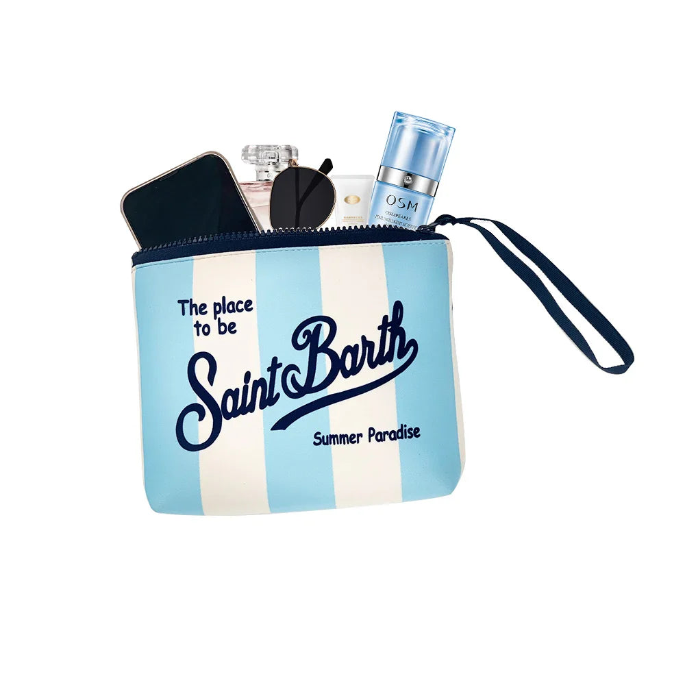 S-Saint B-Barth Striped Neoprene Zip-Up Clutch – Unisex Cosmetic & Toiletry Makeup Bag for Women