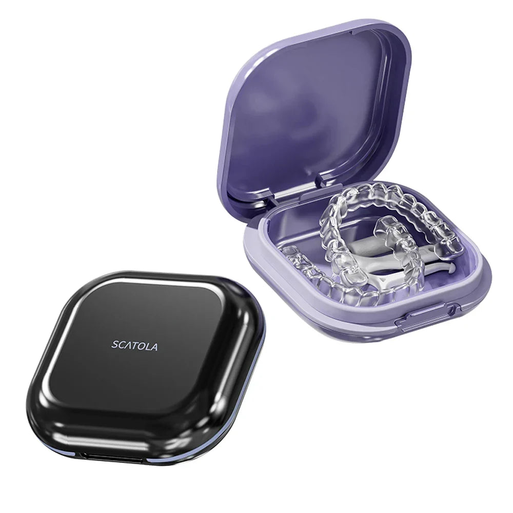Portable Orthodontic Braces Case – Slim Mouth Guard & Denture Holder with Lid for Teeth Aligners