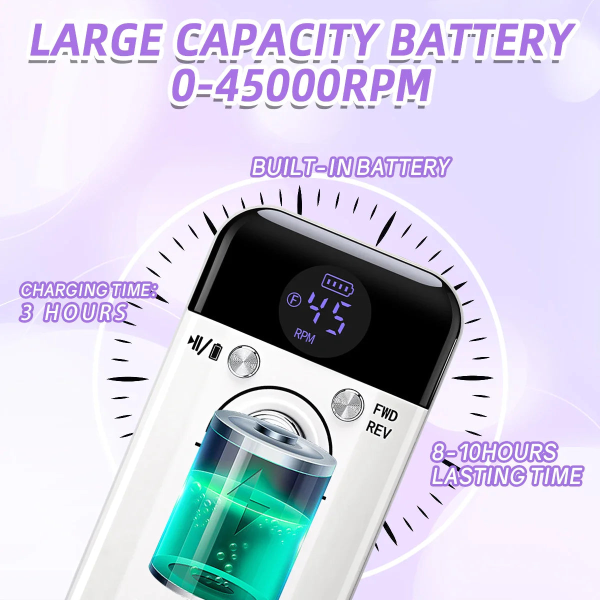 45000RPM Portable Rechargeable Nail Drill Machine – Low Noise Nail Sander & File for Manicure Salon Use