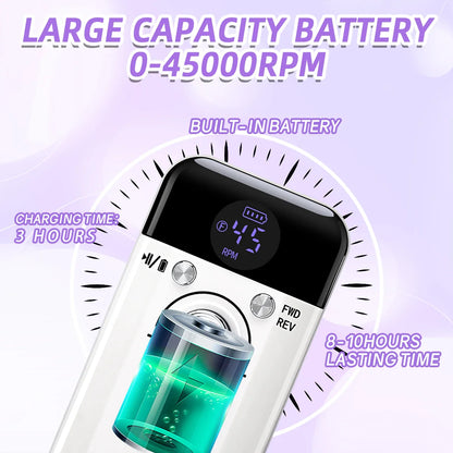 45000RPM Portable Rechargeable Nail Drill Machine – Low Noise Nail Sander & File for Manicure Salon Use