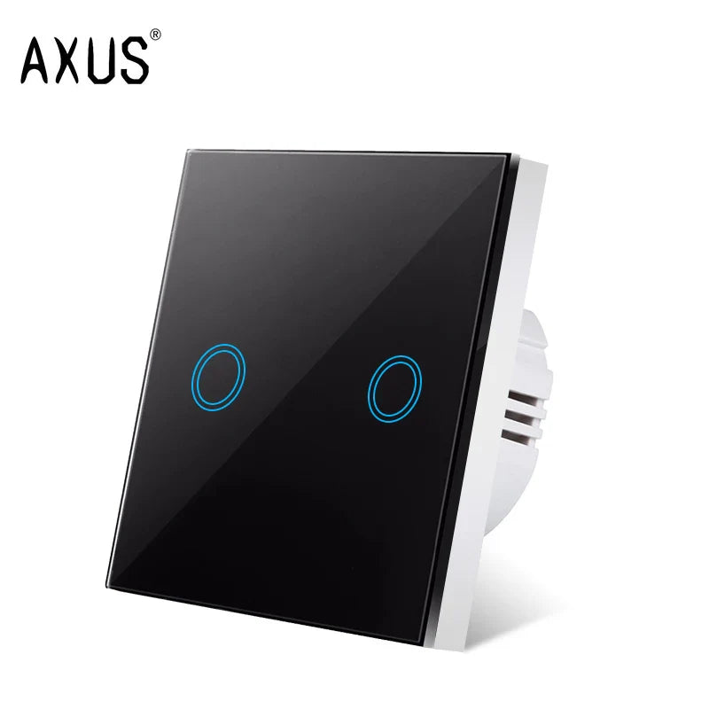AXUS EU Touch Switch | AC100-240V LED Backlight Panel, Tempered Glass Wall Light Sensor Switch, 1/2/3 Gang