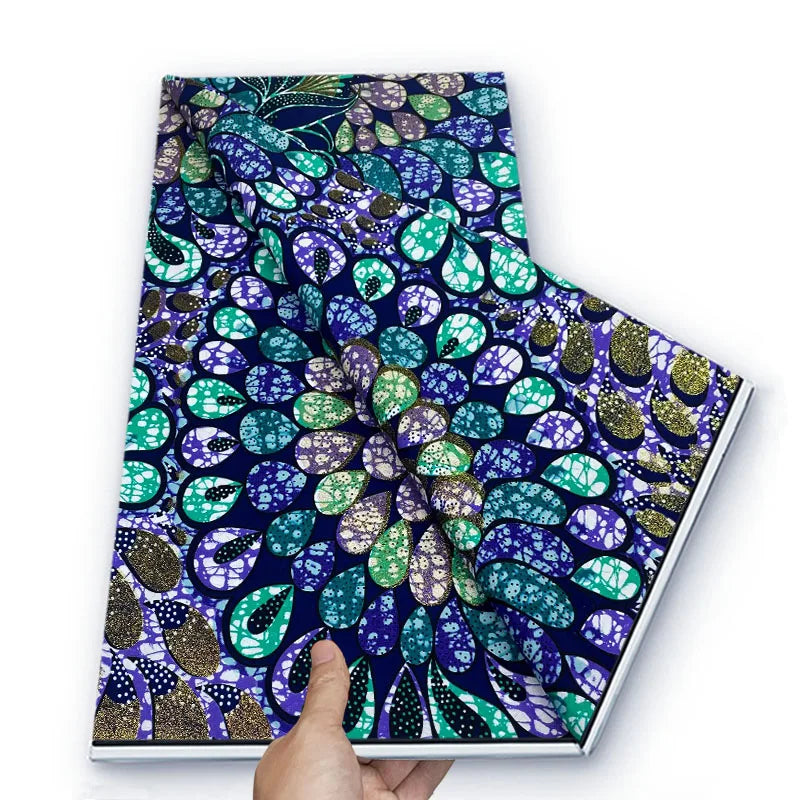 Grand African Glitter Wax Fabric - 6 Yards Soft Cotton Ankara Print Material for Nigerian Clothing
