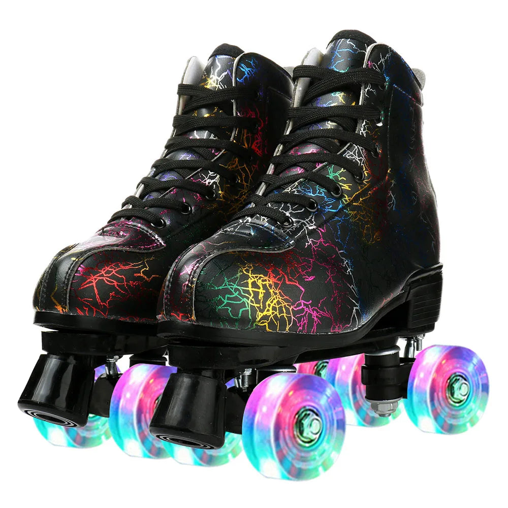 PU Leather Roller Skates – Inline & Quad Skating Shoes, Flashing 4-Wheel Sneakers, Europe Size, Training & Fun