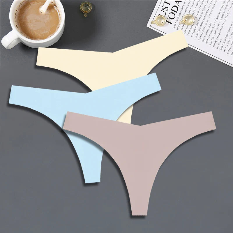 FINETOO 3PCS Women’s Ice Silk Seamless V-Waist Thongs — Low Rise Sport Panties, 10 Solid Colors, Breathable G-String