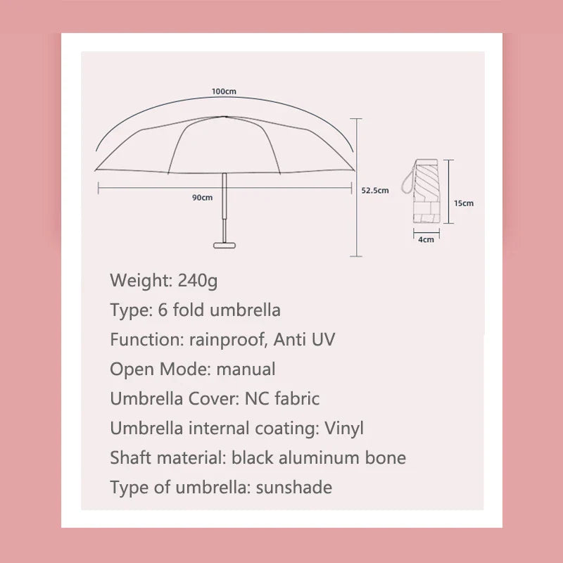 Compact 6-Folding Mini Sun Umbrella: Portable UV-Blocking Rain & Sunshade for Travel