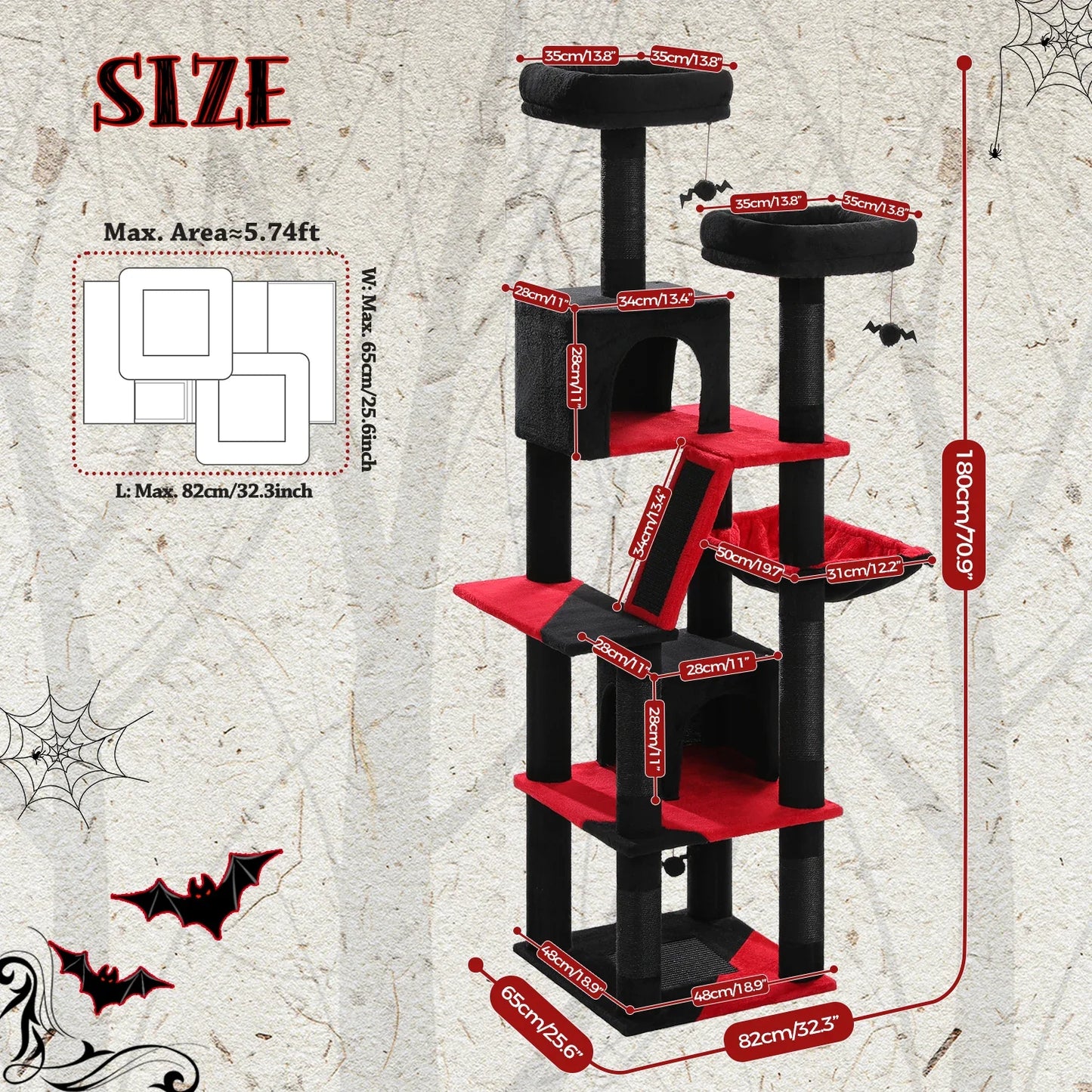 Large Cat Tree Tower – Multi-Level Plush Indoor Cat Condo with Scratching Posts, Boards, Perches & Caves