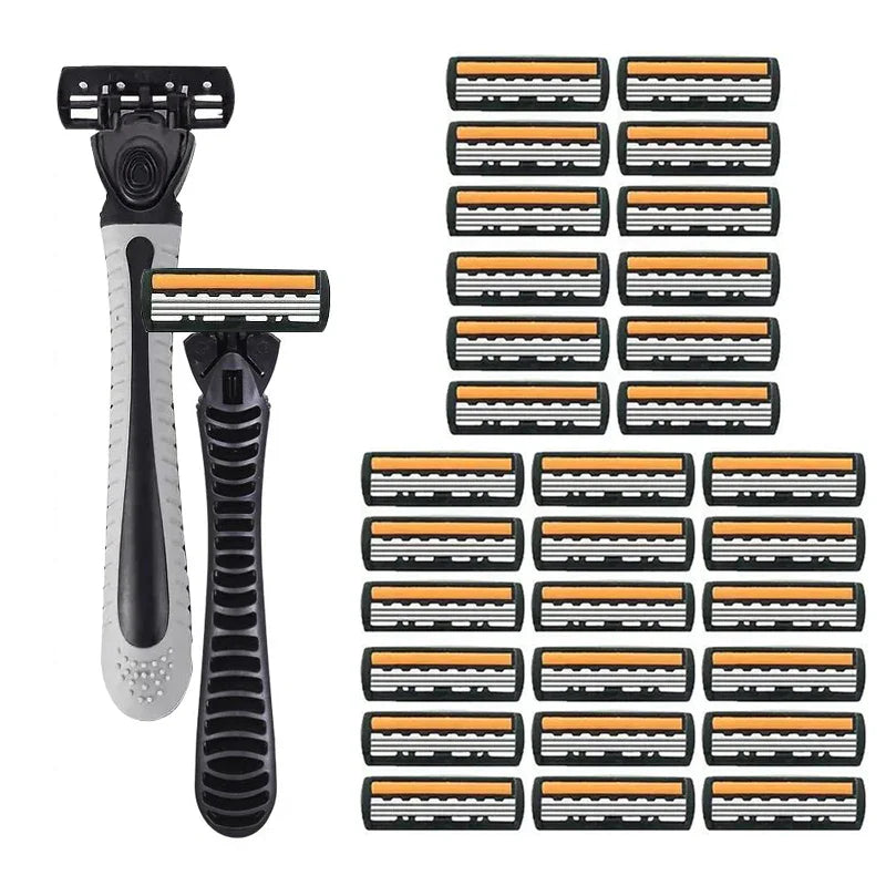 Premium 3-Layer Stainless Steel Safety Razor – Replaceable Blades for Smooth Shaving Men & Women