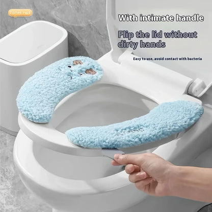 Thickened Warm Plush Toilet Seat Cover –  Adhesive, All-Season, Hand-Washable Polyester Bathroom Cushion
